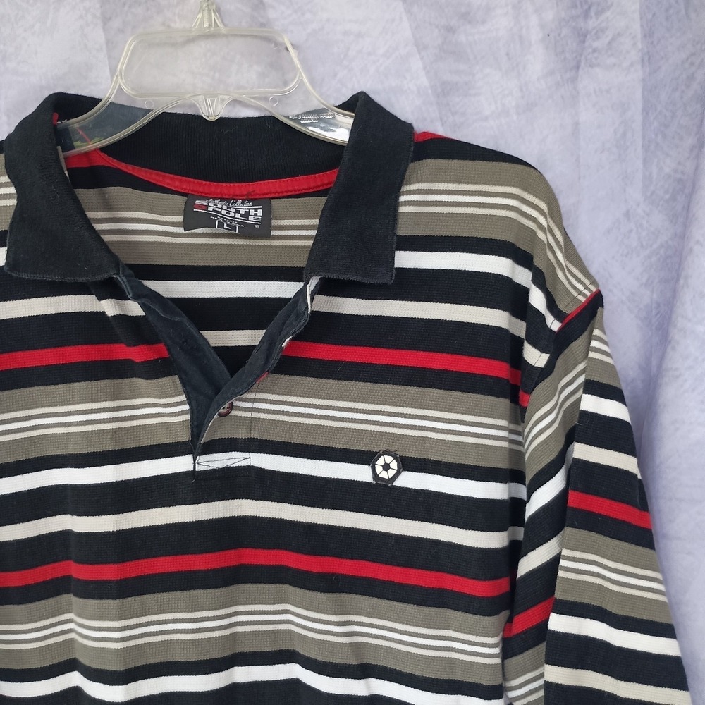 South Pole Striped Polo Shirt Black Red Gray Y2K Streetwear Size Large - Picture 3 of 9